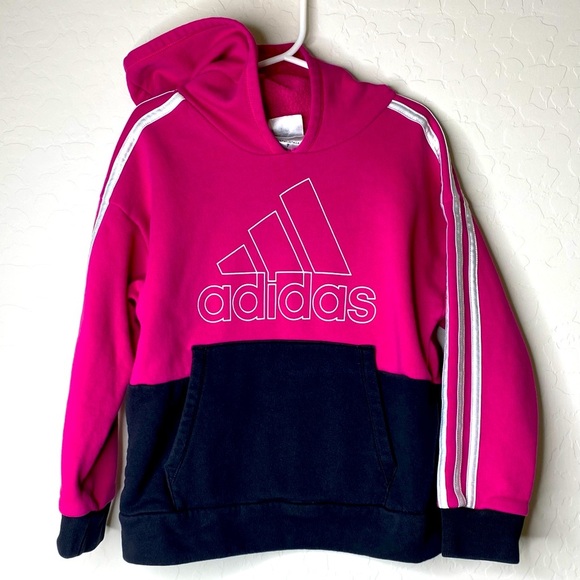 Adidas  Youth Girl's Pullover Hoodie, Size 7, Pink/Black, Cotton Blend - Picture 1 of 8